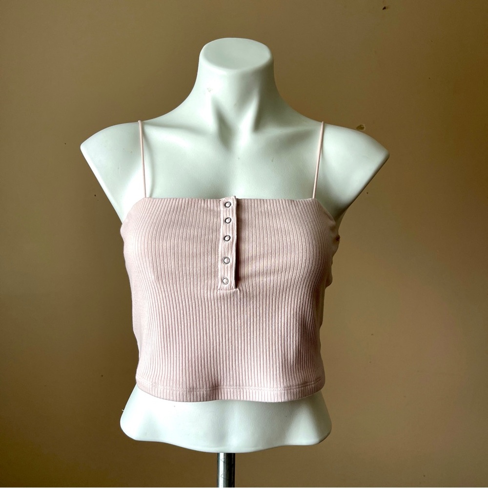 AEROPOSTALE | Pink Ribbed Seriously Soft Bungee Cami Crop Top Sz L